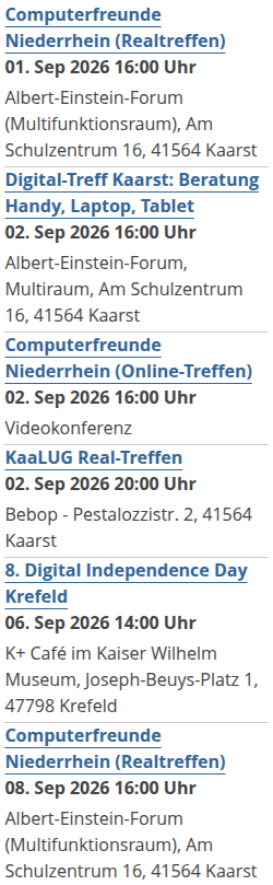 Digital-Treff Kaarst, KaaLUG, DI.DAY Krefeld, Repaircafé Meerbusch Veranstaltungen